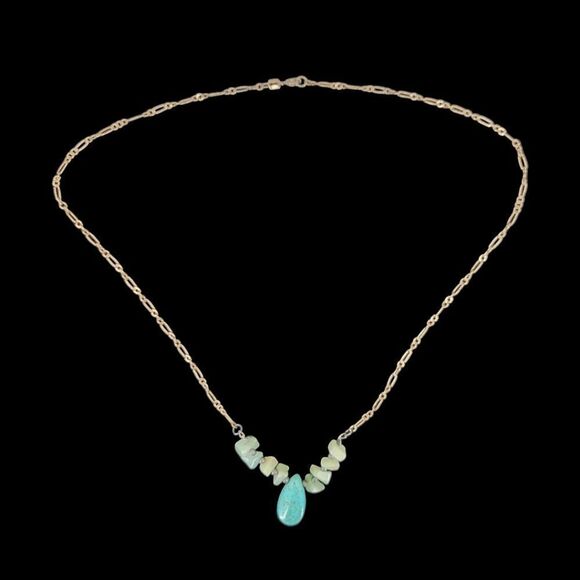 Vintage Sterling Silver 925 Necklace with Turquoise Pendant and Beads Chain - Picture 1 of 9